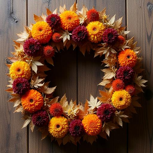 秋の色彩豊かなドライフラワーリース